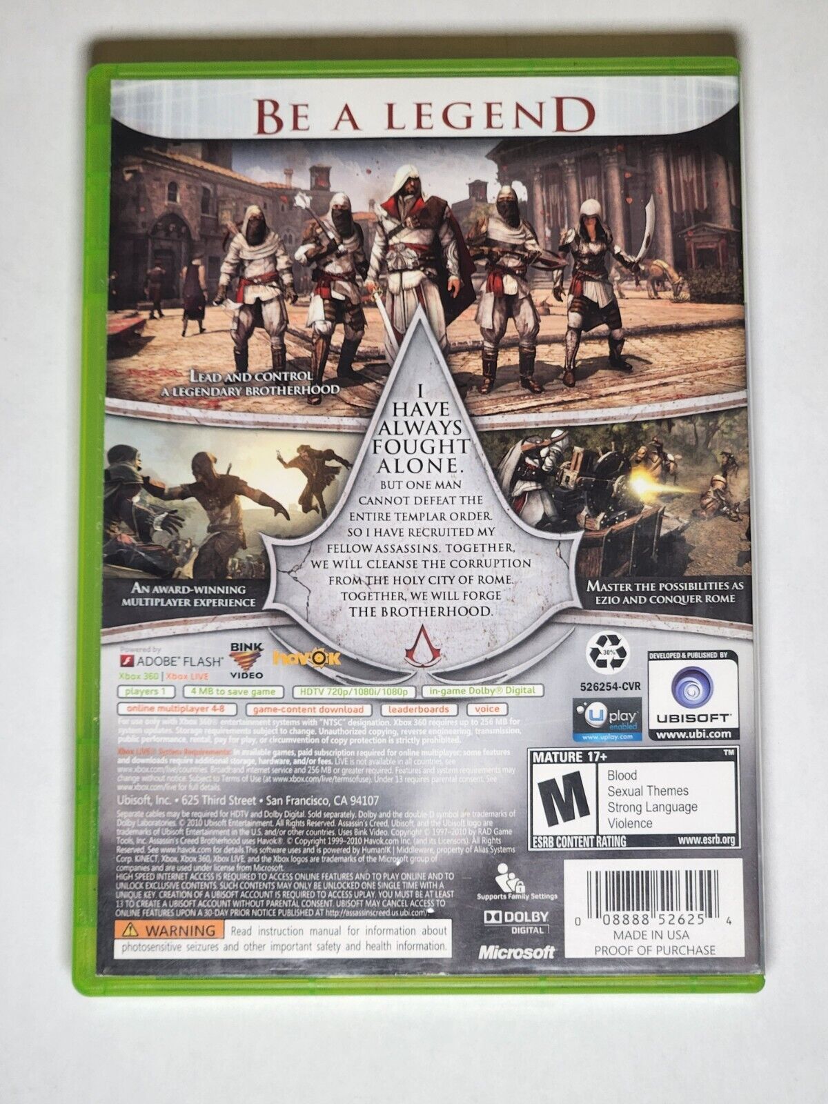 TESTED - WARRANTY - Assassin's Creed Brotherhood - XBOX 360